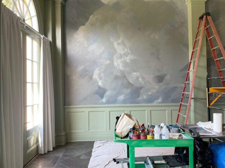 Read more about the article Mural Progress: Dramatic Clouds, Storm Break